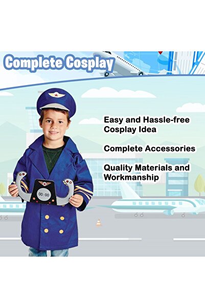 Oxygen Plus Kids Pilot Costume — 5-Piece Set (Jacket, Pilot Hat, Plane Contro...