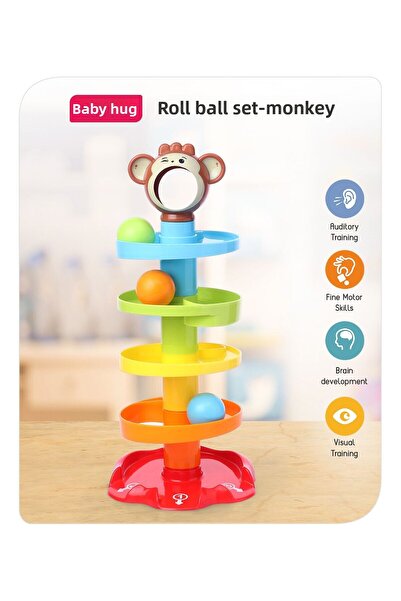 Babyhug Babyhug Monkey Shaped Roll Ball Set for Kids 12M+, Develops Skills, BPA-Free, Portable & Safe
