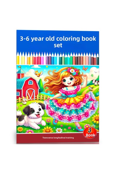 Enine Boyuna Eğitim مجموعة كتب التلوين لعمر 3-6 سنوات (3 كتب)