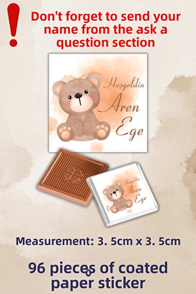 Netsan Etiket Brown Teddy Bear Model Art Paper Sticker - 3.5X3.5Cm Square Cho...