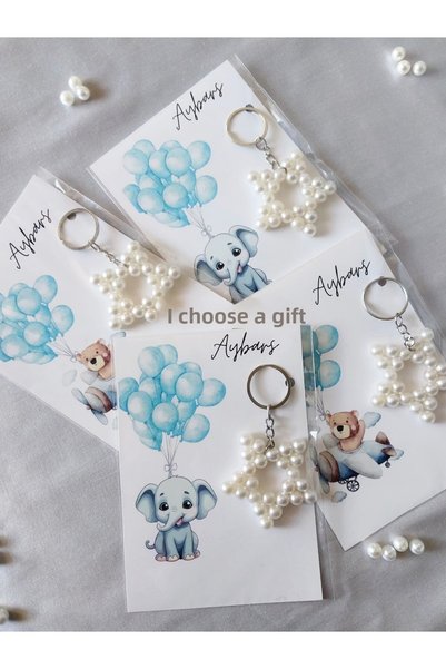 HappyDay Tasarım Organizasyon 10 Pieces Pearl Star Keychain / Baby Kids Gift Birthday Newborn Gift