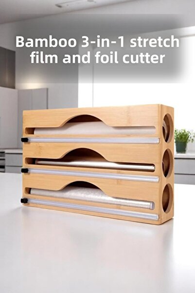 Sevinse Home قاطع فيلم مطاطي من الخيزران مكون من 3 قطع، منظم، صندوق رقائق مطاطي