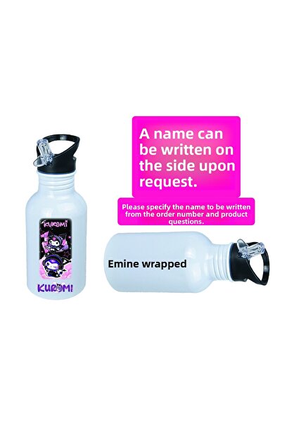 DKDZ SHOP زجاجة مياه معدنية مطبوعة من كورومي مع خطاف وقشة 600 مل. أبيض