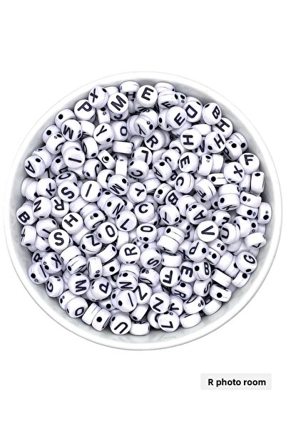 312 KONSEPT 50 γραμμάρια 375 τεμάχια - Μαύρες χάντρες με γράμματα για λευκό φ...