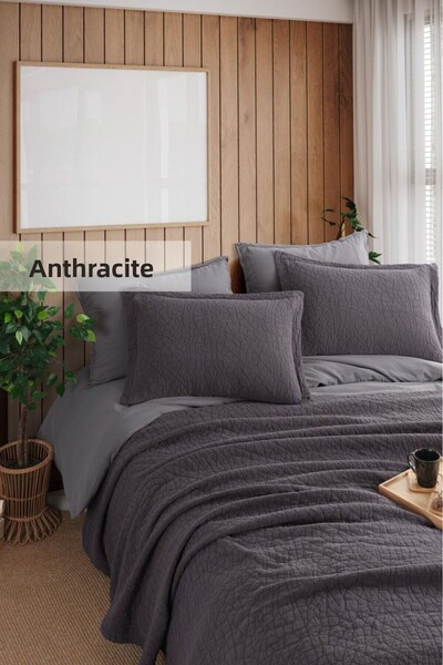 İyi Geceler İstanbul Good Night Istanbul Zen Stone Anthracite Single 100% Cotton Bedspread Set
