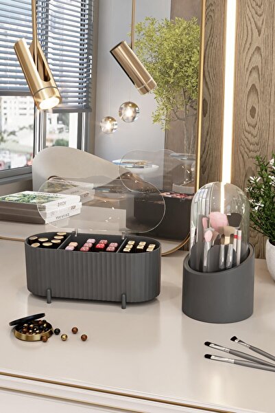 DOVİHOME مجموعة منظم مستحضرات التجميل وحامل الفرش من أكوا مكونة من قطعتين