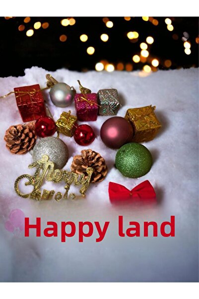 Happyland زخرفة شجرة عيد الميلاد الصنوبر حجم كبير 13 قطعة عيد ميلاد سعيد زخرف...