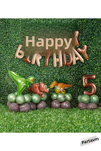 PARTİAVM 3 بالونات مطبوعة على شكل ديناصور، بالونات من رقائق الفويل، بالونات ل...