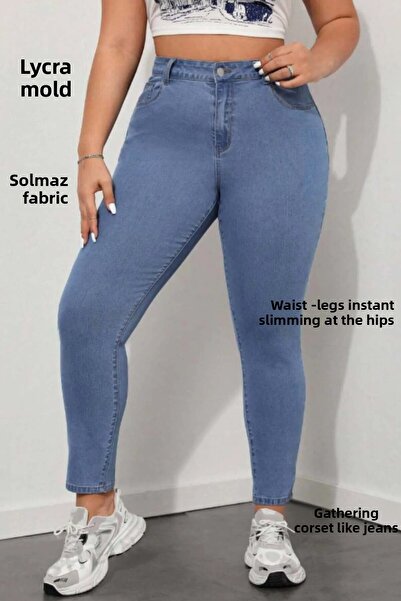 CEDY DENIM Blugi de damă cu talie înaltă, albastru, mărime mare, skinny fit