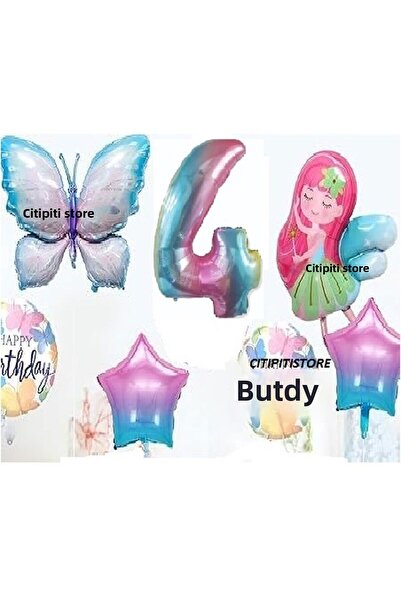 DÜVENCİ TİCARET مجموعة بالونات عمرية على شكل فراشة للفتيات الجنية