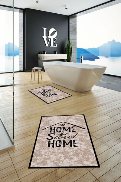 EY HOME Digital Washable Non-Slip Home Sweet Written Double-Sided Bathroom Carpet Mat Toilet Set