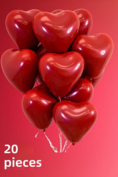 Baloncu Dede Heart Balloon 20 Pieces Helium Compatible Balloon Lover and Spec...