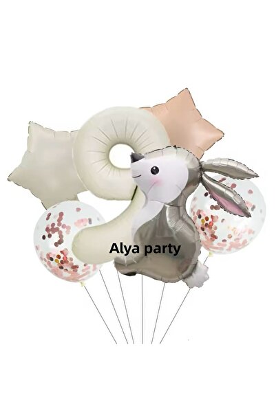 ALYA مجموعة عيد ميلاد على شكل أرنب للحفلات مع بالونات من رقائق الفويل والأرقام