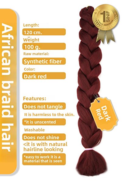 KONAK PERUK Africa Braiding - Păr sintetic din fibre roșii închise pentru Ras...