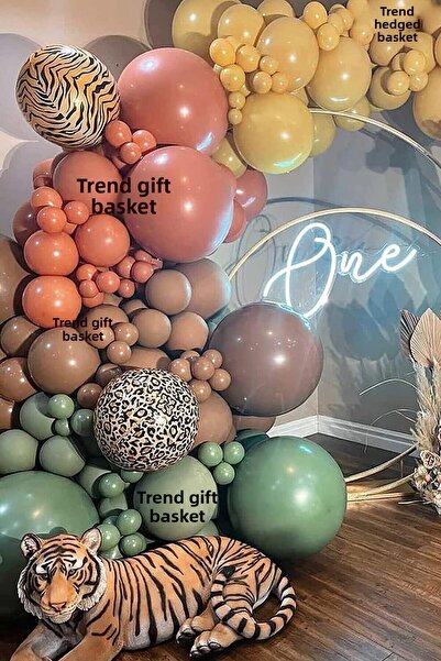 Trend Hediye Sepeti سلسلة بالونات سفاري كلاسيكية من الأوكالبتوس المحروق والبرتقال والكراميل والكركم 50 قطعة