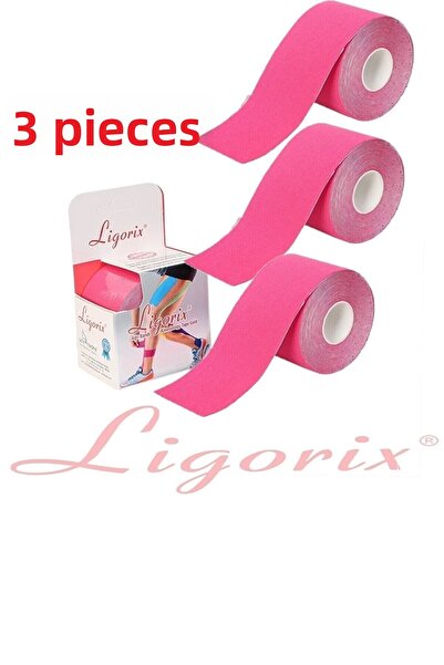 Ligorix Bandă pentru durere Kinesio Tape 3 bucăți 5cm X 5m -ROZ