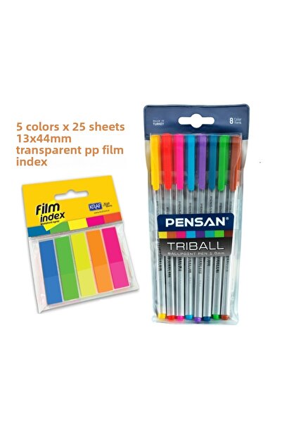 KRAF مجموعة أقلام حبر جاف ملونة مكونة من 8 قطع من فيلم إنديكس + قلم حبر جاف ملون من Pensan Triball