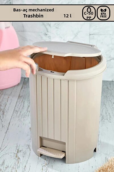 Poomy سلة مهملات الحمام والمطبخ مع آلية فتح الجهير - لاتيه