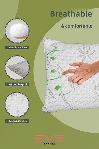 Eve Tekstil 10 Pieces Bamboo Gray Series Covered Zippered Washable Antiallergic Silicone Fiber Cushion 50X70Cm 800