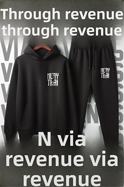 Vordevia Set de trening cu glugă, unisex, cu imprimeu Muay Thai