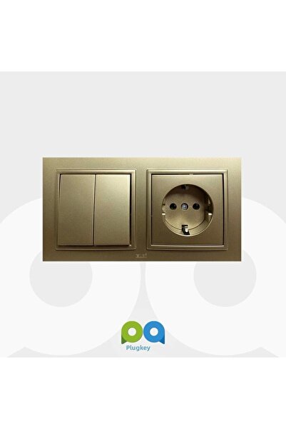 ELBİ Zena Double Set - Commutator, Switch and Grounded Socket Frame, Titanium