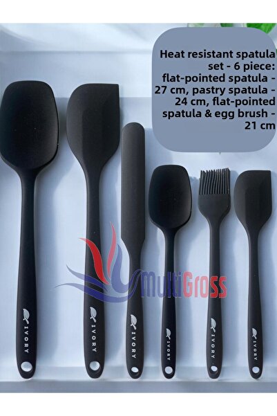 Multiamo Set of 6 Fireproof Non-Stick Silicone Egg Brush Spoon Knife Pie Spatula Set