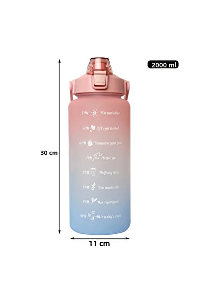 Mutfak Köşesi Motivational Water Bottle, 2 Liter Tritan Bottle with Straw, Sticker Gift, Bpa Free