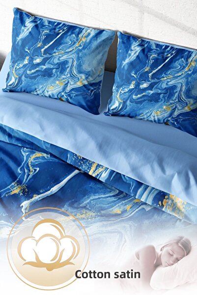 MonoHome Double (With Elastic Sheet) 100% Cotton Satin Duvet Cover Set BlueDream