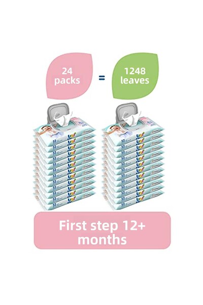 Uni Baby العلامة التجارية: فيرست ستيب مناديل مبللة 24 عبوة 1248 منديل، أبيض ا...