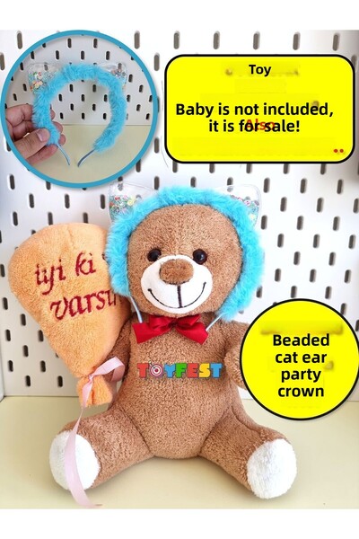 TOYFEST Πολύχρωμο βελούδινο στέμμα πάρτι με αυτιά γάτας με χάντρες - Τιρκουάζ - Δεν περιλαμβάνει κούκλα