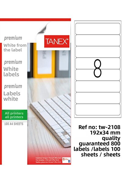 Ürün Evim Etichetă albă decupare cu laser Tanex - 192*34mm, Pachet de 100