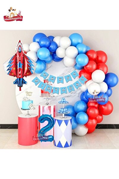 Bkmc Jet Plane Blue 2 ani Folie Roșu Alb Albastru Set de aniversare cu lanț d...