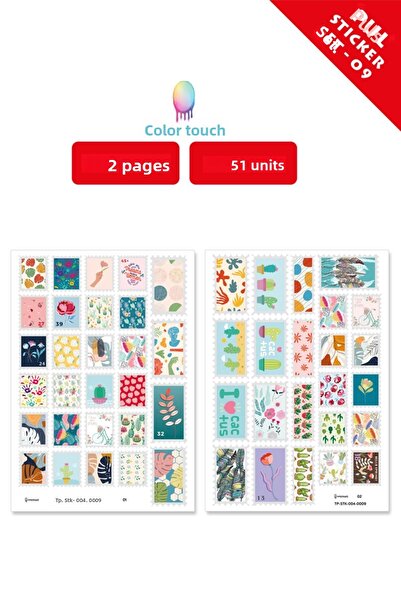 colortouch Σετ αυτοκόλλητων ετικετών 51 τεμαχίων σε σχήμα γραμματοσήμου (μέγεθος 2 φύλλων A5)