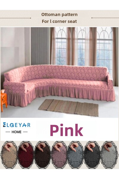 elgeyar L Corner Sofa Cover - Jacquard Shawl Patterned Sofa Cover (350cm)