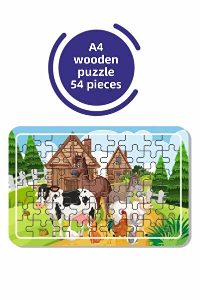 Baskı Atölyesi أحجية خشبية مكونة من 54 قطعة من حيوانات لطيفة مقاس A4