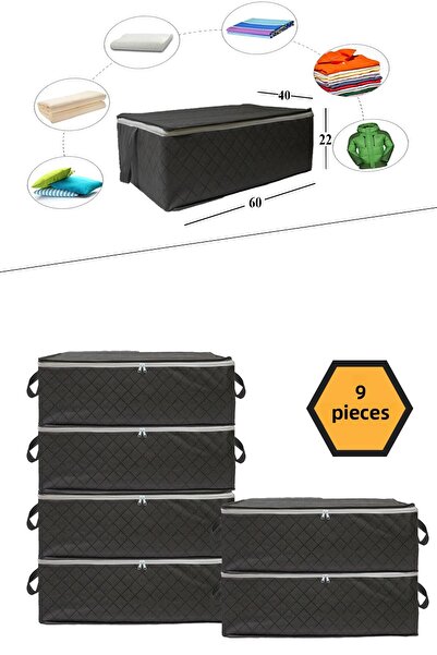 NUTEX 6 Pieces Quilted Patterned Underfloor Gray Storage 60x40x22