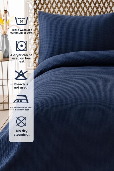 Denizli Concept Waffle Single Pike Set Navy Blue 160x220cm 1 Pillow Case