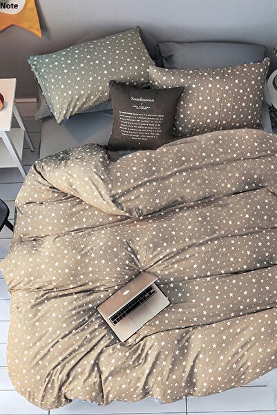 ALAMODE Natural Cotton Double Duvet Cover Set Star Cappucino
