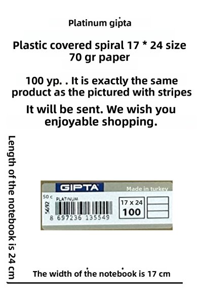 Gıpta GIPTA PLATINUM PLASTIC COVER SPIRAL 17 * 24 CM 70 GR PAPER 100 YPSTRIPED – GRAY