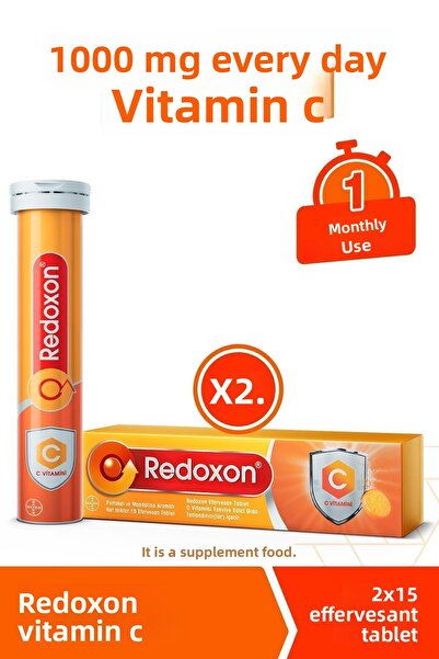Redoxon Vitamin C 15 Effervescent Tablet 2-Pack I 1000 Mg Vitamin C Containing Supplementary Food