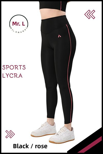 missmaral Women's Black/Dusty Rose Recovery Sports Tights with Lycra Stripe Detail Diver 1041