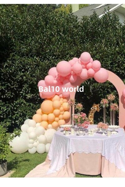 BAL10 DÜNYASI Pink White And Skin Color Balloon Chain 50 Pieces + 5 Mt Balloo...