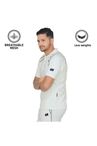 GM Half Sleeve Cricket T-shirt | Small | White/navy | Comfortable Cricket Wear | Sports Apparel