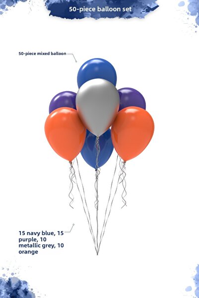Hey Parti بالون فضي معدني باللون الأزرق الداكن والأرجواني والبرتقالي - مجموعة...