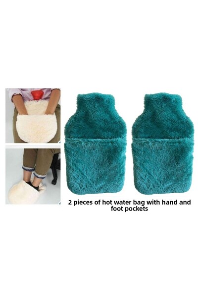 Bosphorus كيس ماء ساخن 2 قطعة، ثيرموفور قطيفة خضراء مع جيب 32,5x17,5 سم 1500 مل