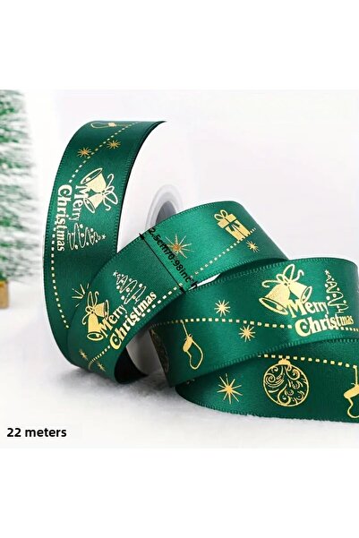 roco paper Сатенена панделка с шарка в зелено за Нова година - опаковъчна хартия за подаръци за Новогодишно парти, 2,5 см - 22 метра
