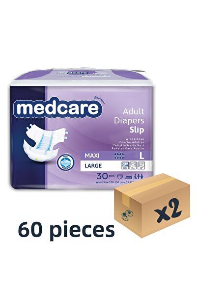 MEDCARE حفاضات للمريض بحزام خصر طويل 8 قطرات مقاس كبير L مقاس 2 عبوة بها 30 60 قطعة