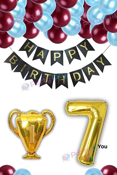 Party City مجموعة بالونات باللون الأحمر الداكن والأزرق لمحبي عمر 7 سنوات - با...