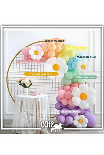 Aksesuar 100 قطعة من بالونات البابونج والماكرون - سلسلة باللون الوردي والسمك ...