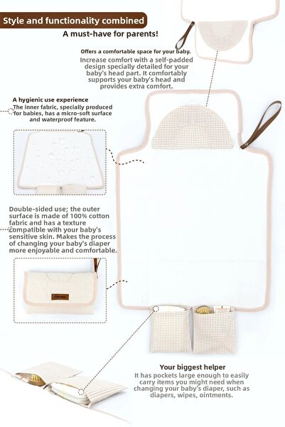 mordesign Baby Bag Changing Mat, Changing Pad, Portable Care Bag, Clutch Series, Brown